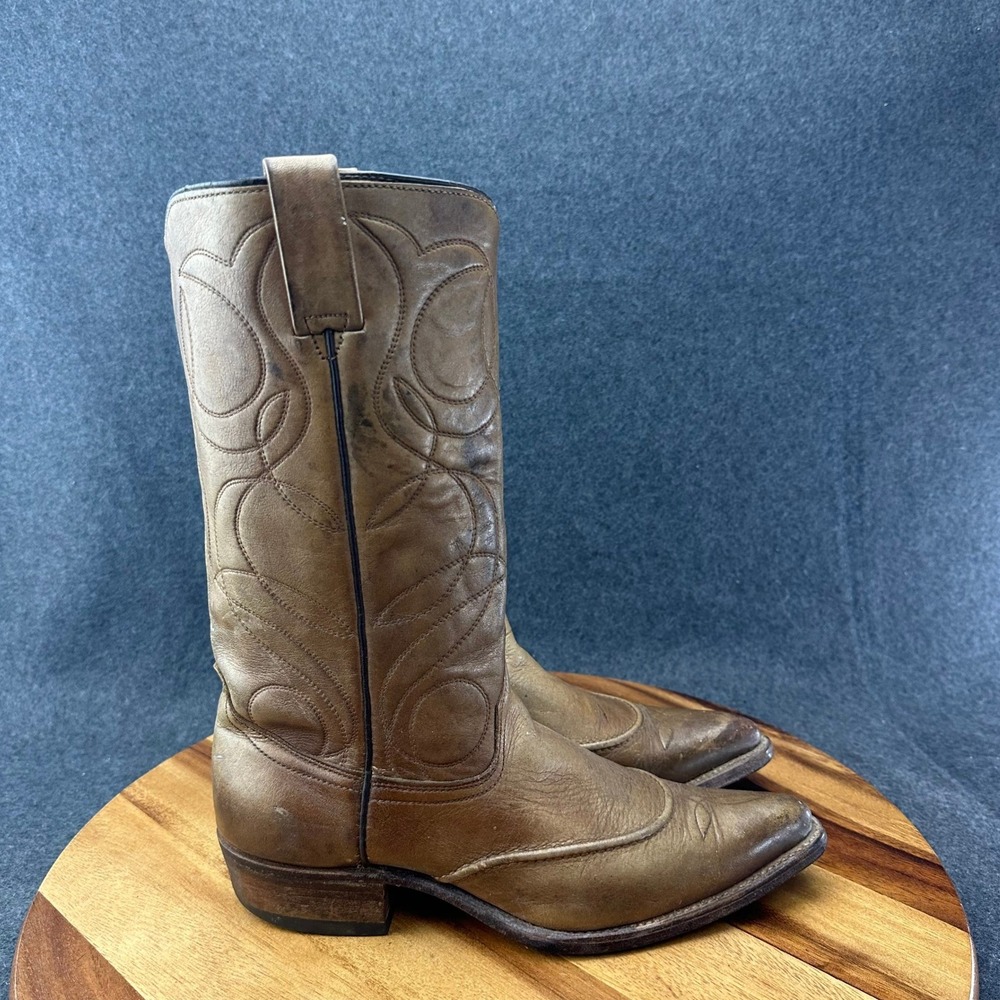 Vintage Wrangler Cowboy Boots Brown Tan Leather Mens 7 D Western Shoes USA